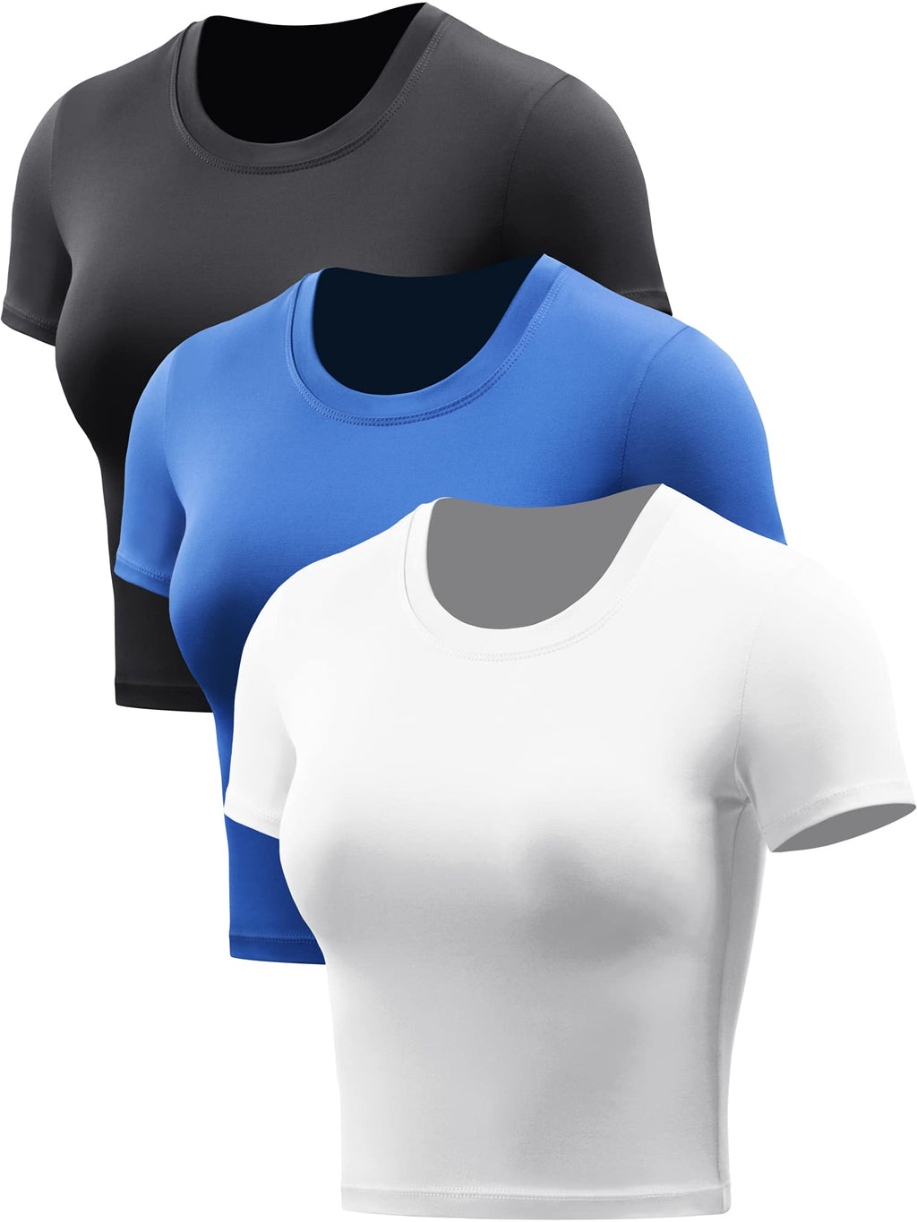CADMUS Women's Dry Fit Crop Top Yoga Short Sleeve Shirts Crew Neck Athletic Running Tee 3 Pieces