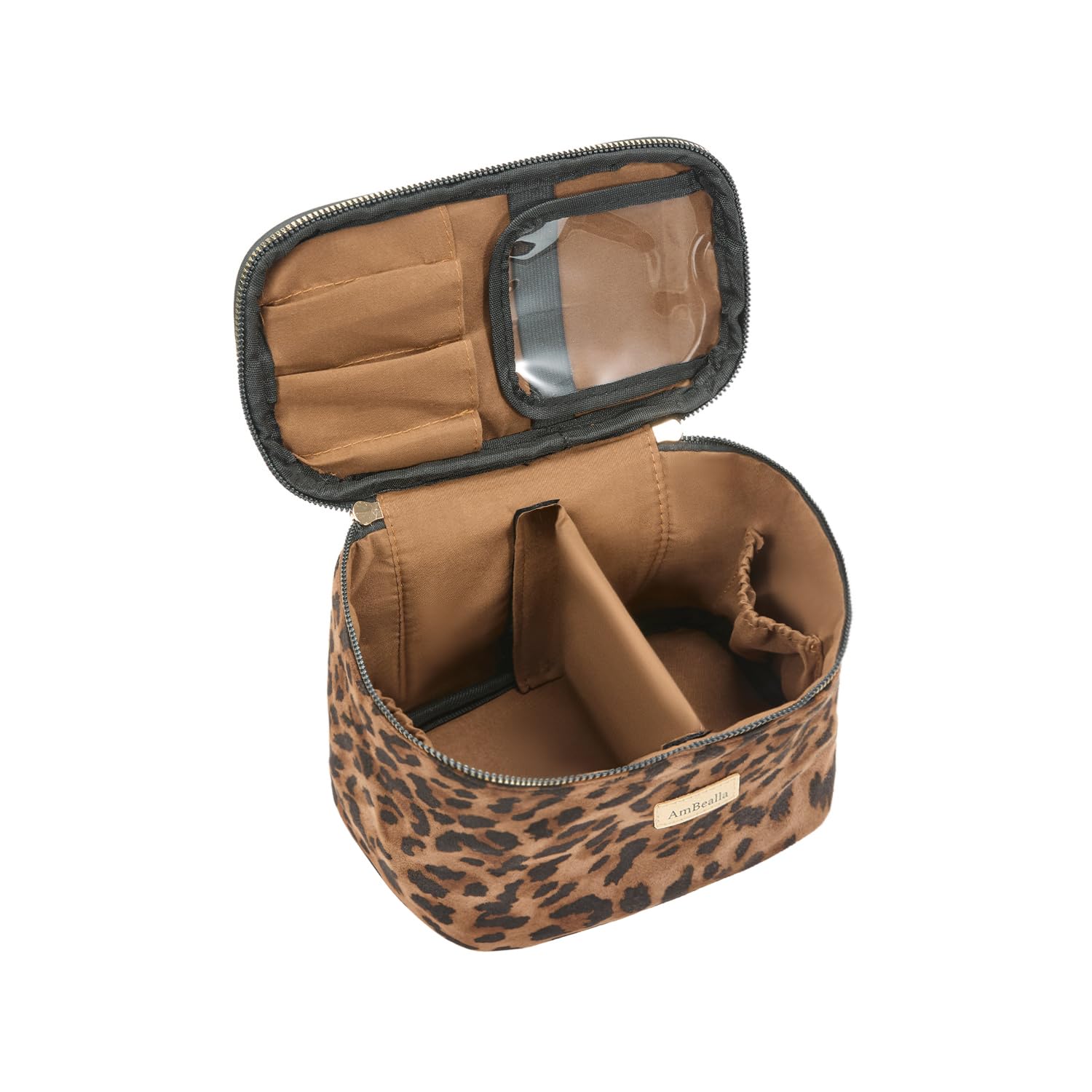 AmBealla Makeup Bag Large Waterproof Cosmetic Bags with Makeup Brush Holder,Cute Printed Makeup Organizer for Women Traveling,Portable Toiletry Bag for Girls