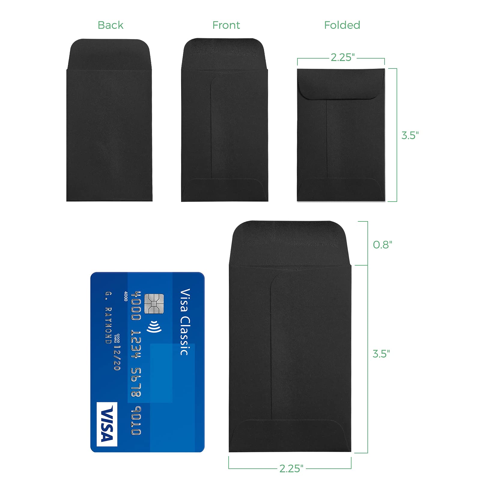 ACSTEP 500 Pack Coin and Small Parts Envelopes #1 Tip Envelope 2-1/4 X3-1/2 Mini Envelope with Gummed Flap for Home, Garden or Office Use(Black)