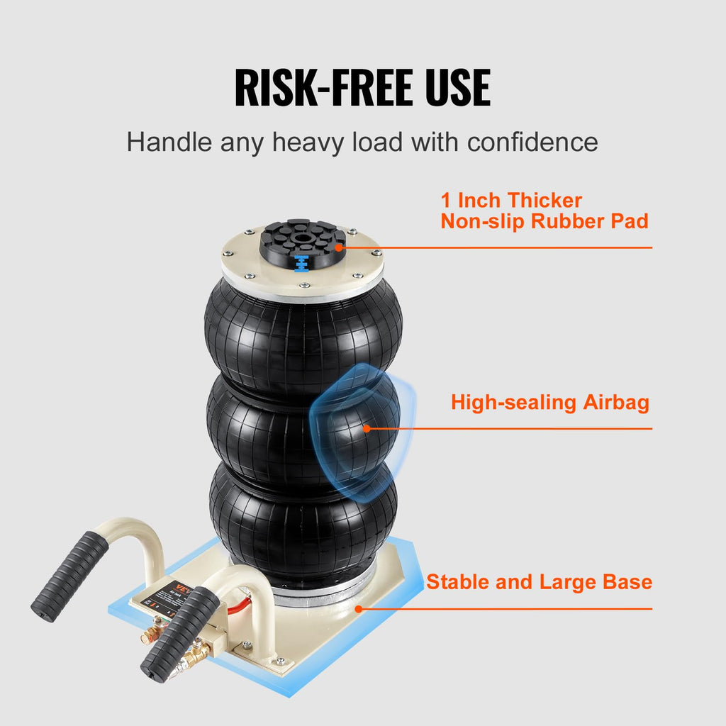 VEVOR Air Jack, 3 Ton/6600 lbs Triple Bag Air Jack, Airbag Jack with Six Steel Pipes, Lift up to 17.7 inch/450 mm, 3-5 s Fast Lifting Pneumatic Jack, with Short Handles for Car Repair