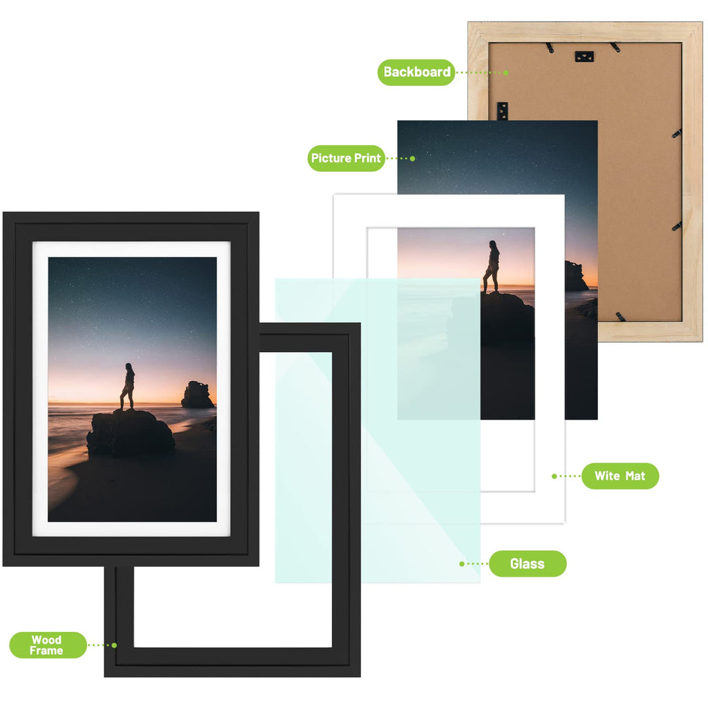 Golden State Art, 13x19 Picture Frame - Displays 11x17 Photo with Mat or 13x19 Without Mat, Wide Moulding Solid Wood Frame for Wall Display, Black
