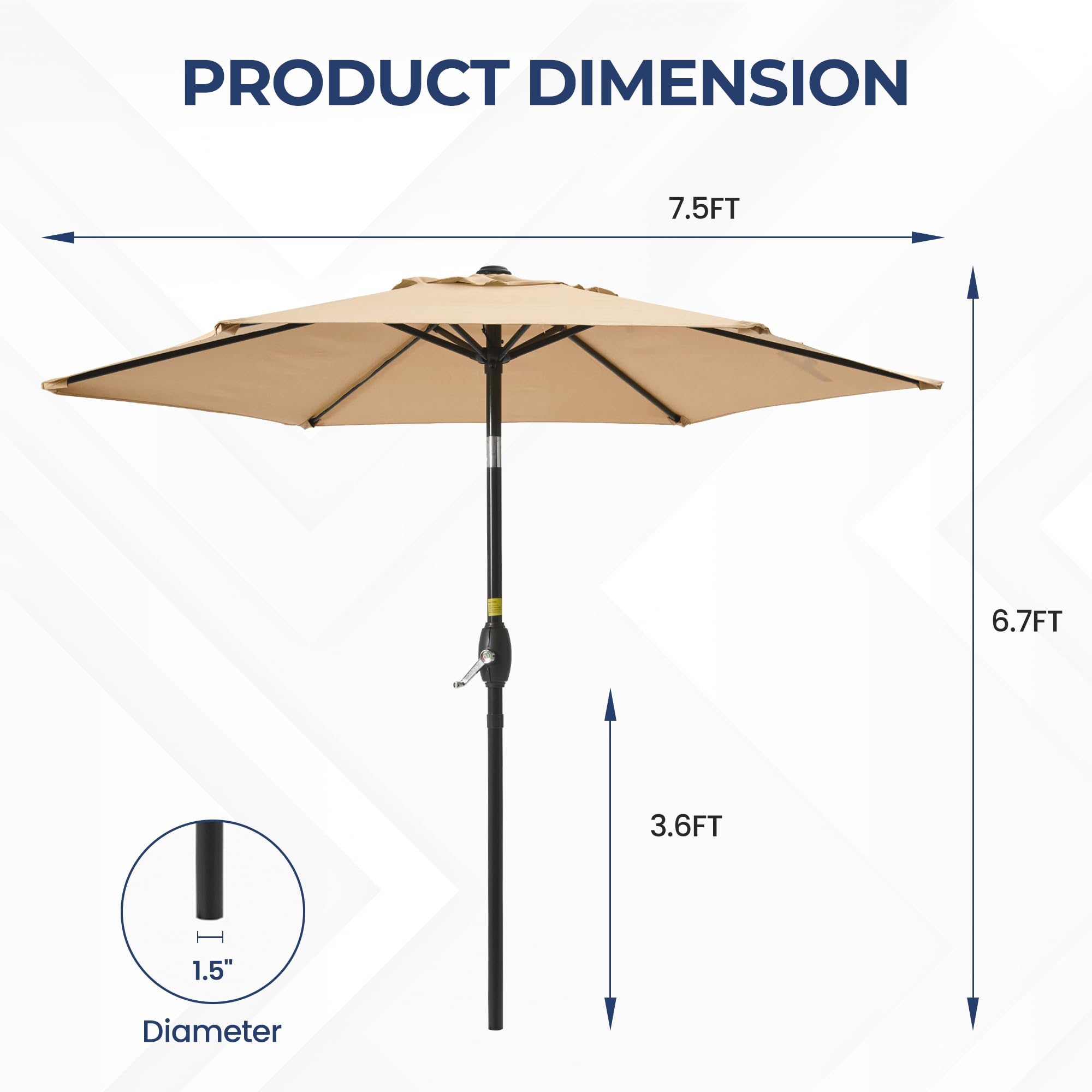 SUNVIVI OUTDOOR Outdoor Patio Umbrella, Patio Umbrella, Market Umbrella, Large Outdoor Umbrella, Metal Pole Umbrella with Push Button Tilt and Crank, Polyester Canopy