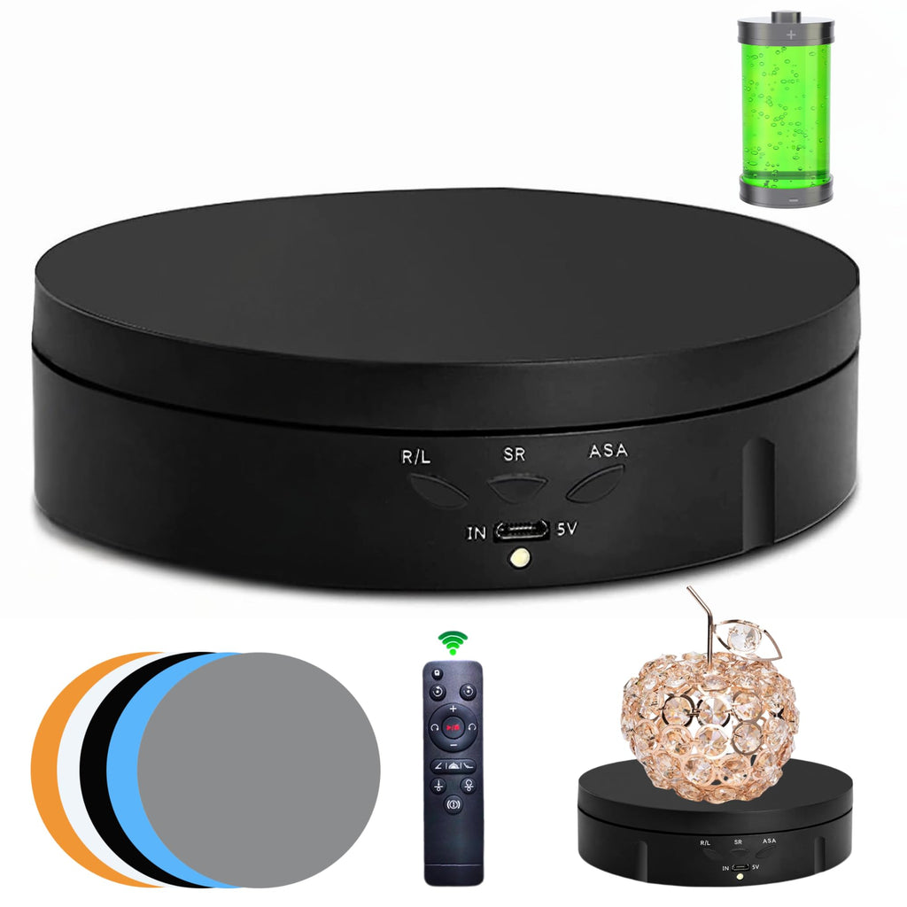 JAYEGT Motorized Rotating Display Stand, 5.74inch /22lbs Load, 360 Degree Electronic Turntable Display Stand for Photography Products Shows , Jewelry, Watch, 3D Models, Cake (Black/Button Control/rechargeable)