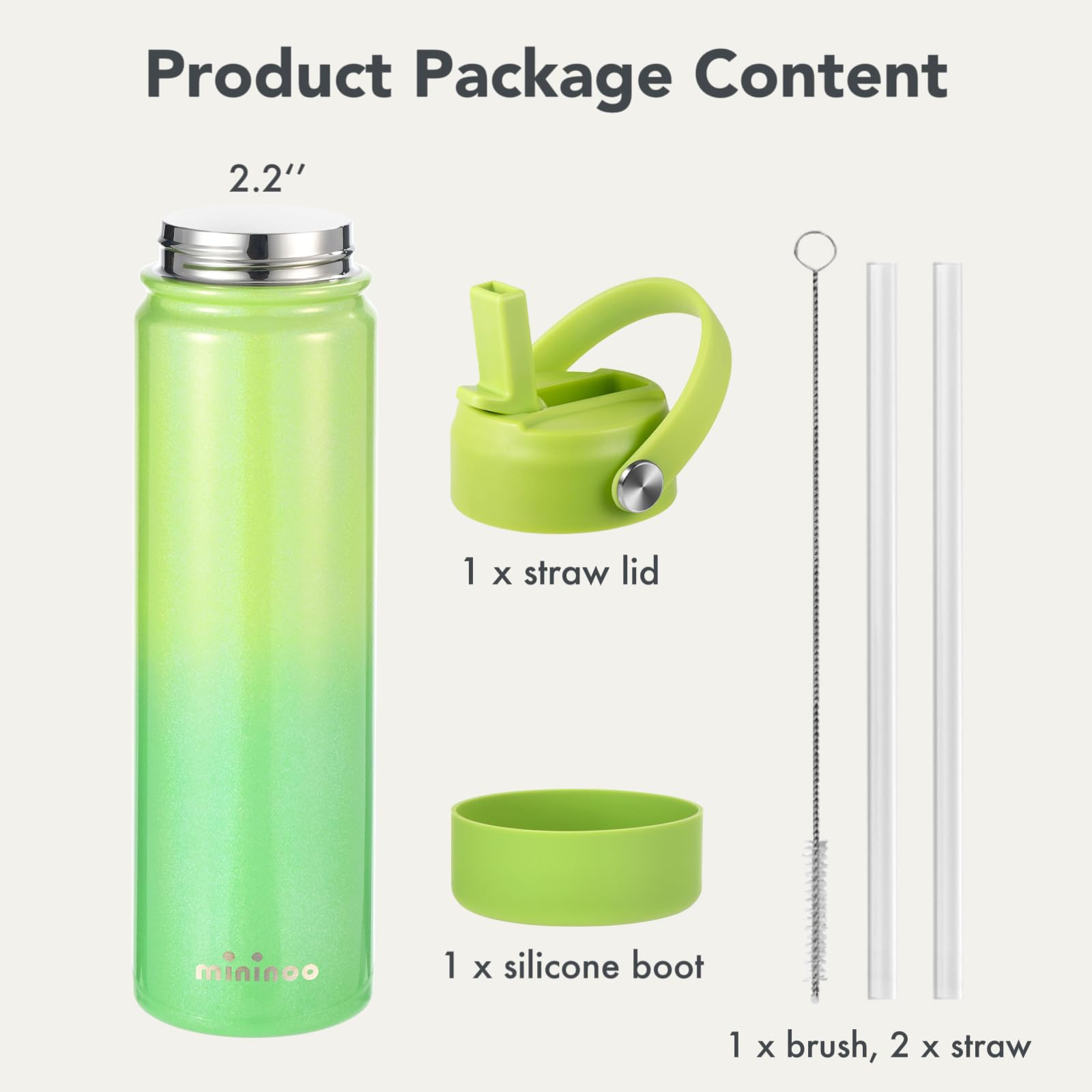 mininoo 24 oz Insulated Water Bottle with Straw Lid, Stainless Steel Double Wall Vacuum, Leak Proof, BPA Free, Keep Cold for 24H & Hot for 12H-2 pack(Black)