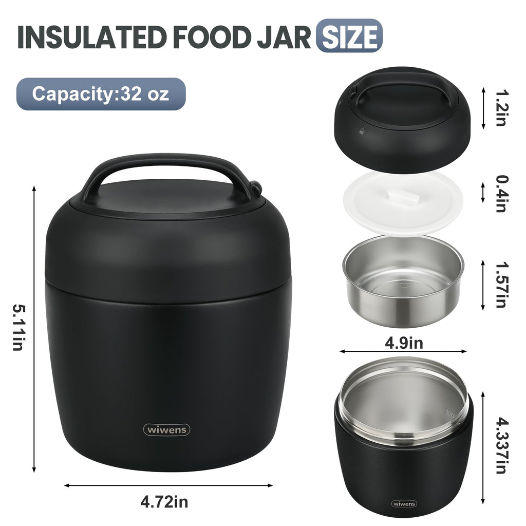 wiwens Thermo Food Jar for Hot Food Adults 32OZ Soup Thermo Lunch Containers Wide Mouth Vacuum Insulated Stainless Steel Leakproof Bento Box with Spoon (Beige)