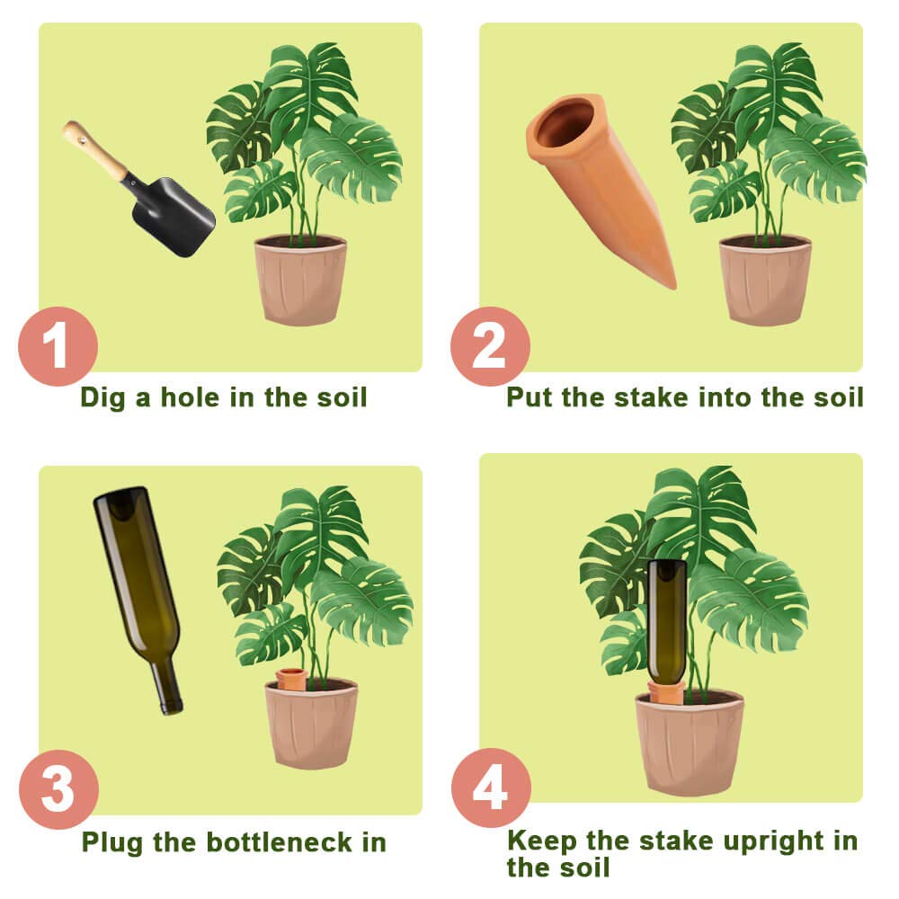 vensovo Terracotta Self Watering Spikes - 24 Pcs Potted Plant Watering Devices Vacation Self-Watering Stakes for Outdoor, Indoor Plants, Wine Bottle