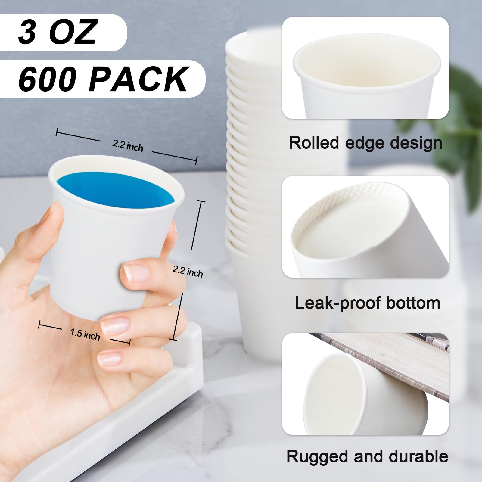 SIUQ 1200 Pack 3 oz Paper Cups, Small Disposable Bathroom Mouthwash Cups, Mini White Paper Espresso Cups 3 Ounce for Parties, Bathroom, Picnics, Travel and Events