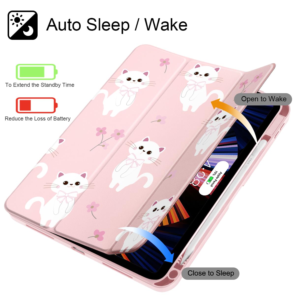 Tuiklol Case for iPad Air 11 Inch M4 2026 / Air 11 Inch M3 2025 / Air 11 Inch M2 2024 / iPad Air 10.9 Inch 2022 2020, Buit in Pencil Holder with Shockproof Cover Clear Transparent Back, Black Flower