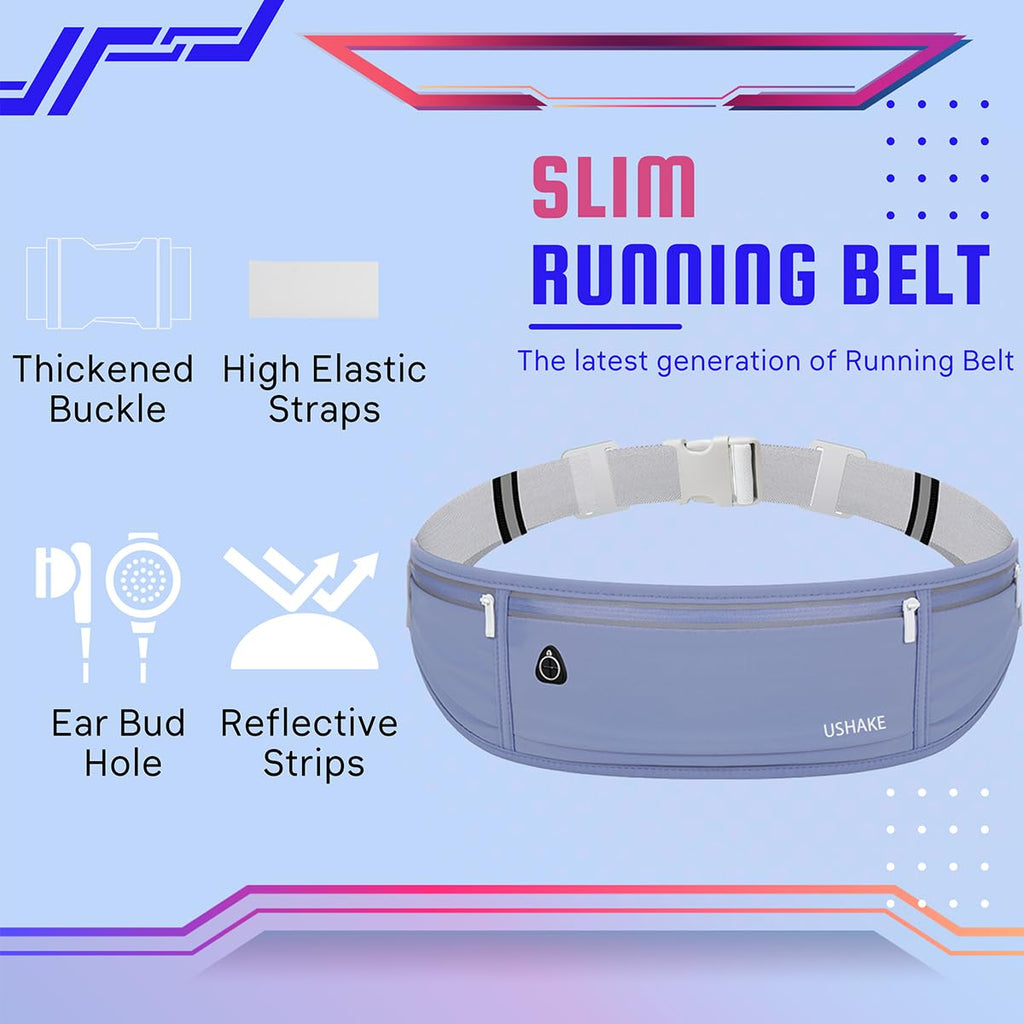 USHAKE Slim Running Belt, Workout Fanny Pack for Men Women,Exercise Waist Pack for Apple iPhone Holder, Runner Belt for Running Walking Cycling Camping Gym Black