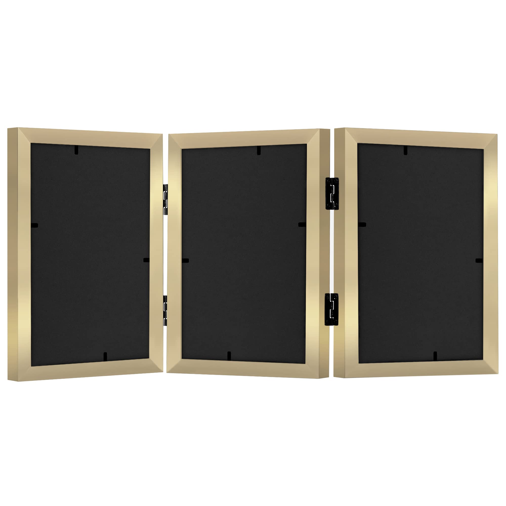 Americanflat Hinged 4x6 Picture Frame with Shatter-Resistant Glass - Double Picture Frames with Engineered Wood - Signature Collection - Photo Frame for Tabletop Display - Black