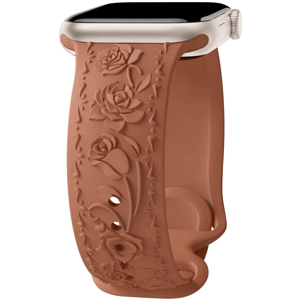 Floral Engraved Band Compatible with Apple Watch Band 40mm 41mm 38mm 42mm 44mm 45mm 46mm 49mm Women, Soft Silicone Cute Embossed Flower Strap for iWatch Band Series SE Ultra 11 10 9 8 7 6 5 4 3 2 1