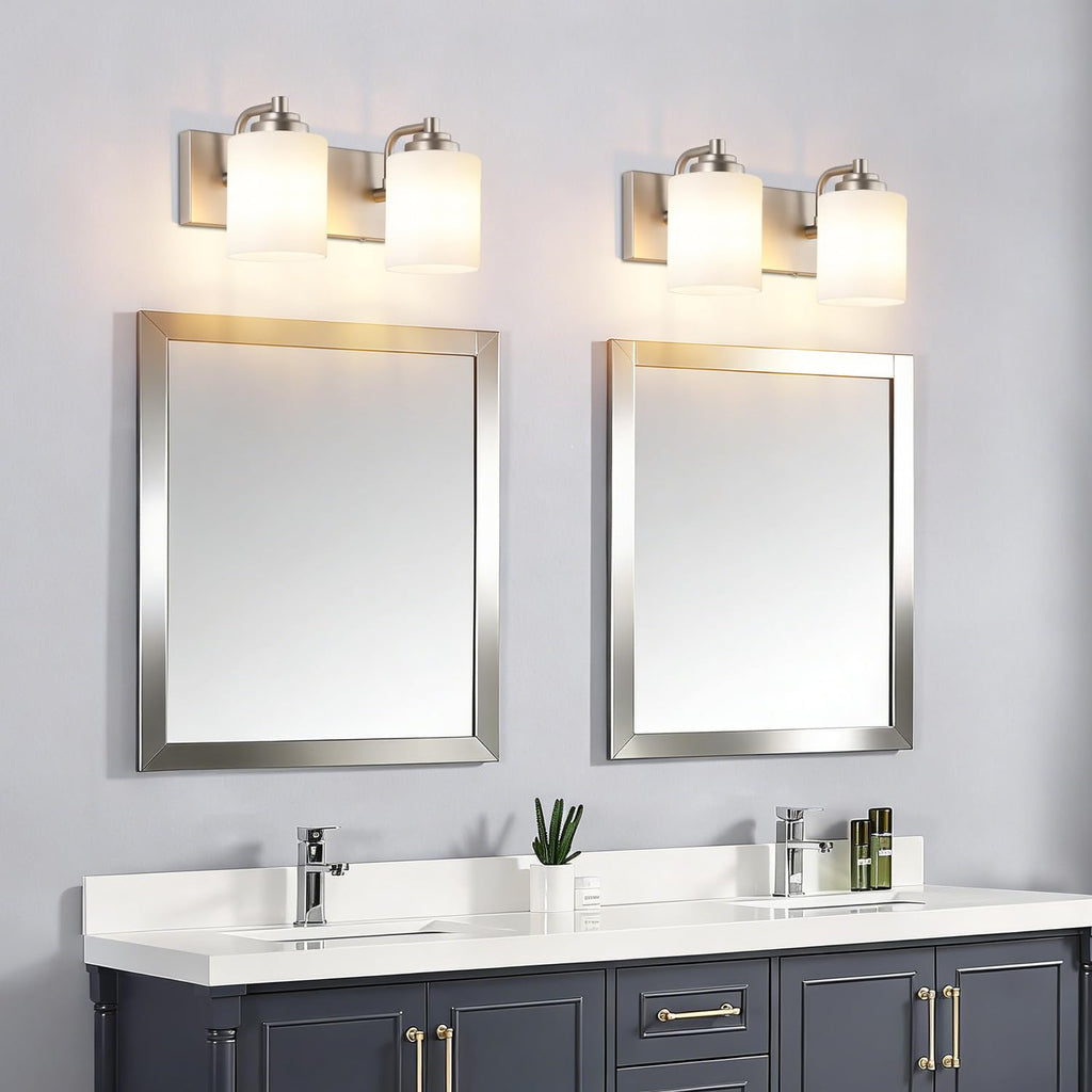 SOLFART 20.1 Inch Black Vintage Bathroom Vanity Light Fixtures Fixtures with Modern Glass Globe Shade Metal Brass Wall Lamp 2 Lights