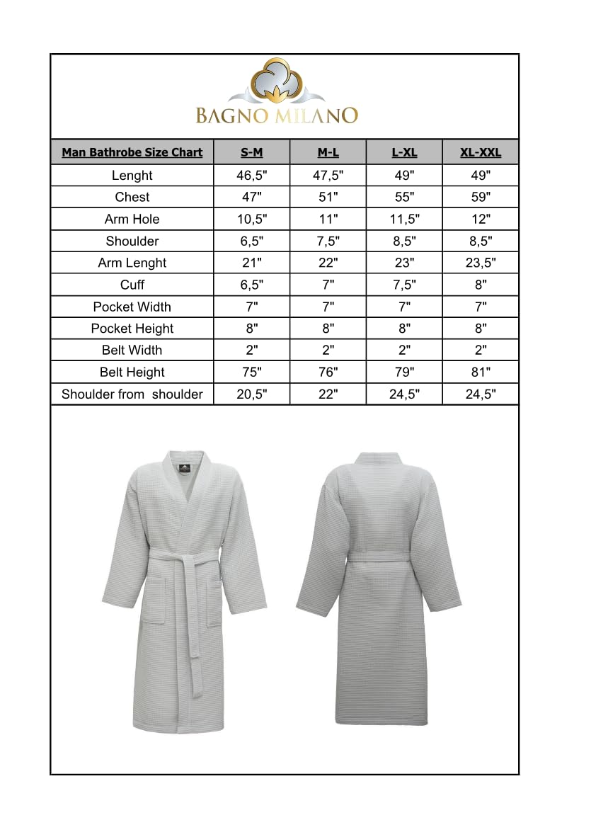 BAGNO MILANO Mens Robes, Waffle Robes For Men, Turkish Cotton Mens Bathrobes