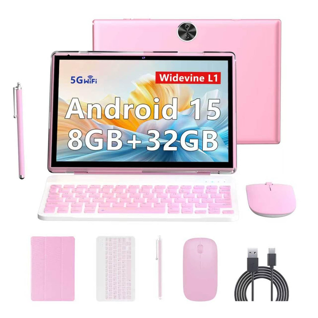 Android 15 | Tabalet with Keyboard | Tablet 10 inch | 2 in 1 Tablet | 8GB+32GB+2TB Expand | 1280 * 800 IPS Touch Screen Computer | 5G WiFi 6, L1 | Long Battery Life Tablet （Black）