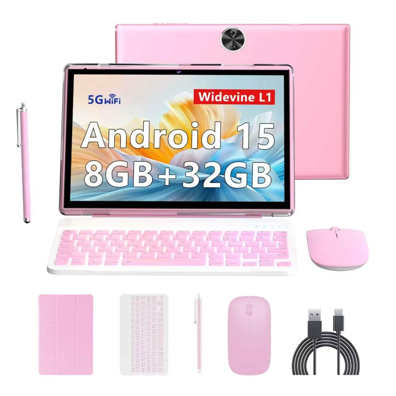 Android 15 | Tabalet with Keyboard | Tablet 10 inch | 2 in 1 Tablet | 8GB+32GB+2TB Expand | 1280 * 800 IPS Touch Screen Computer | 5G WiFi 6, L1 | Long Battery Life Tablet （Black）