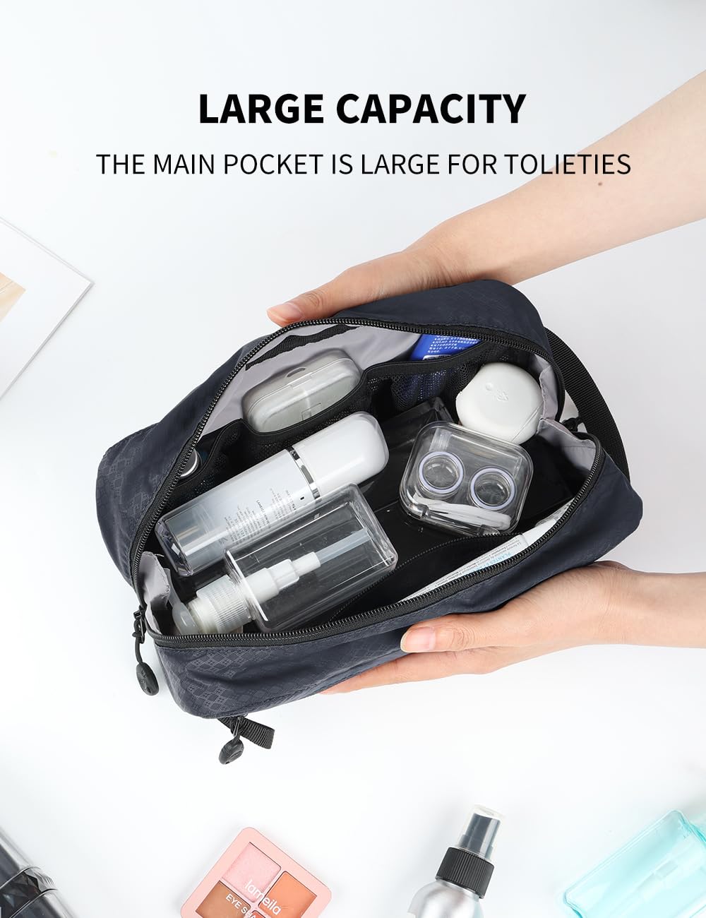 GOX Travel Small Toiletry Bag for Men Nylon Dopp Kit Medicine Bag Travel Organizer Pouch Shave Kits for Teens Toiletry Essentials Bathroom Compact (Black, 7.9 * 3.7 * 2 Inches)