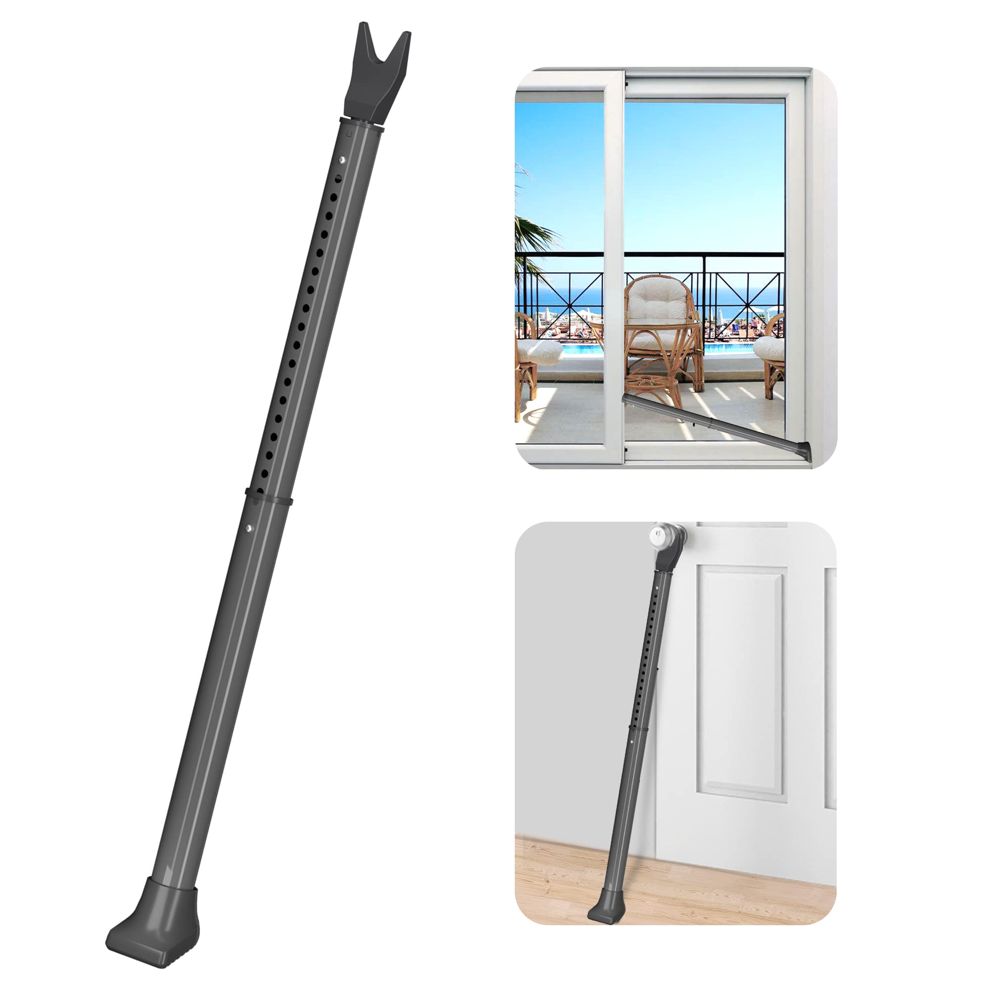 AceMining Upgraded Door Security Bar & Sliding Patio Bar, Heavy Duty Stoppers Adjustable Jammer for Home, Apartment, Travel (1 Pack,Grey)