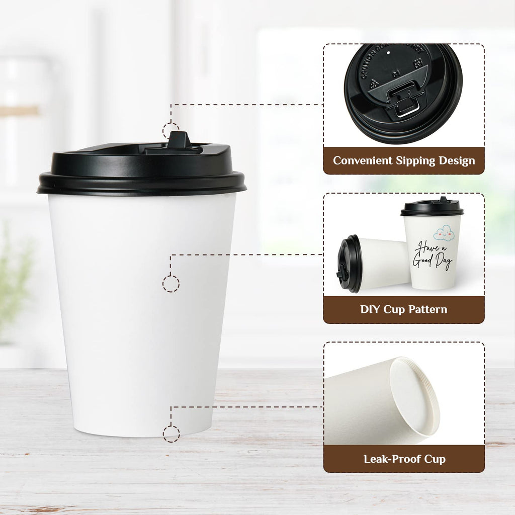Vplus 500 Pack 8 OZ Paper Coffee Cups, Disposable 8 OZ Coffee Cups With Lids, Cold/Hot Drinking, For Home, Traveling, Stores, Office, And Events