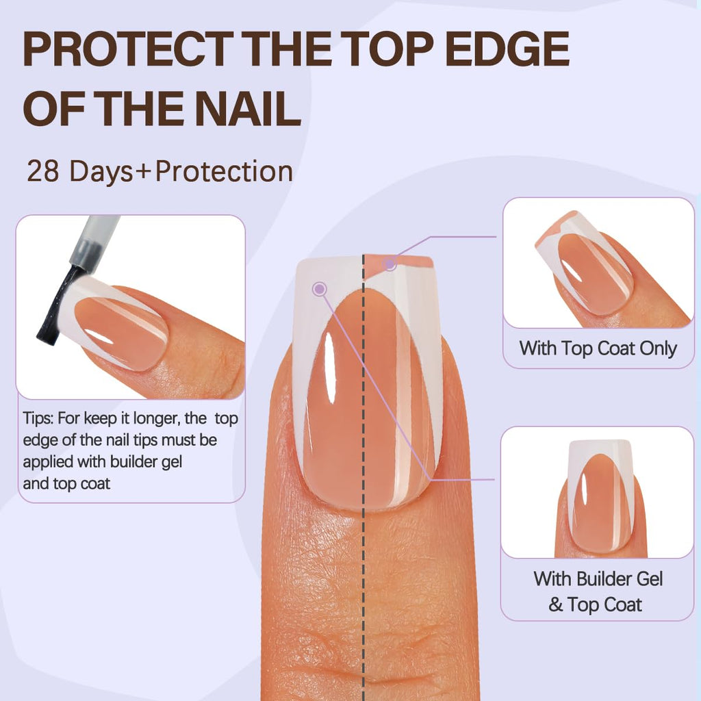 Misssix XBASICTIPS French Tip Press On Nails, 300Pcs French Gel Nail Tips Long Square, Soft Gel Pre-shaped No Need to File 3 in 1 Tips, Fake Nails for Nail Art DIY Extension Designs 15 Sizes