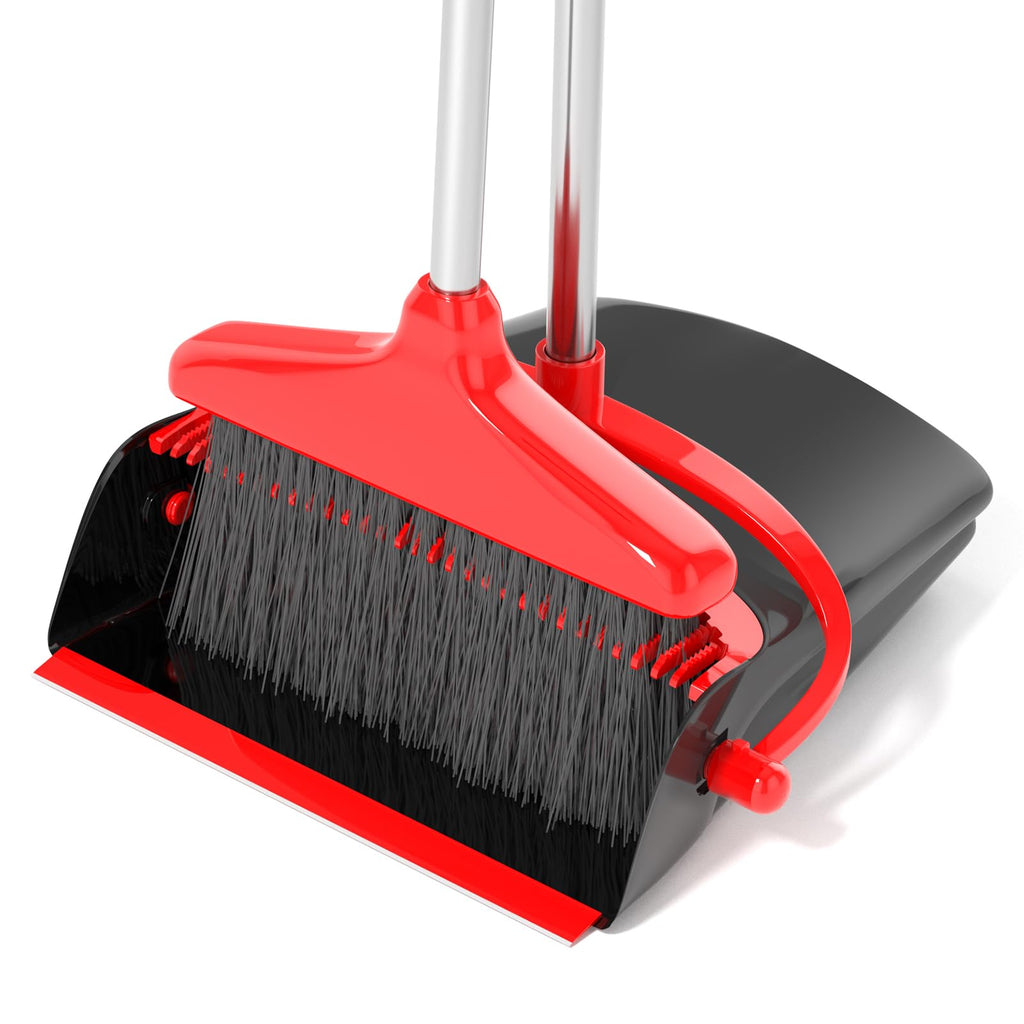 Broom with Dustpan Combo Set 54” Long Handle Household Dust Pan for Home Office Kitchen Cleaning （Black & Grey）