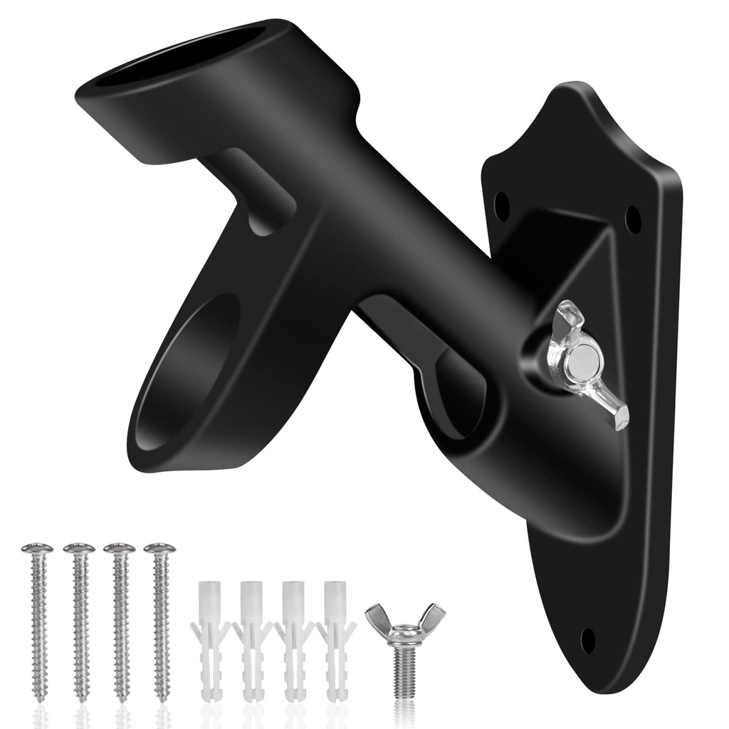 Flag Pole Holder Brackets, BONWIN 1" Flag Pole Mounting Bracket with Hardwares for House Wall Mount, 1" Inner Diameter, Two Positions & Aluminium Alloy, Rust Free Coated (Black - 1 Pack)