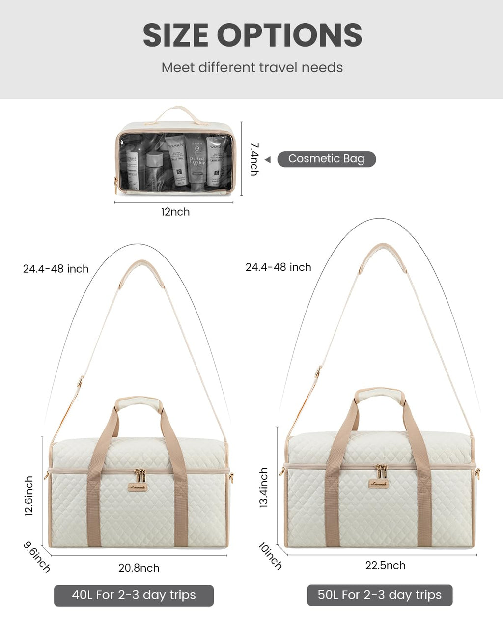 LOVEVOOK Travel Duffle Bag - Weekender & Overnight Bag with Toiletry & Wet Pocket, Carry-On Size, 3pc Set