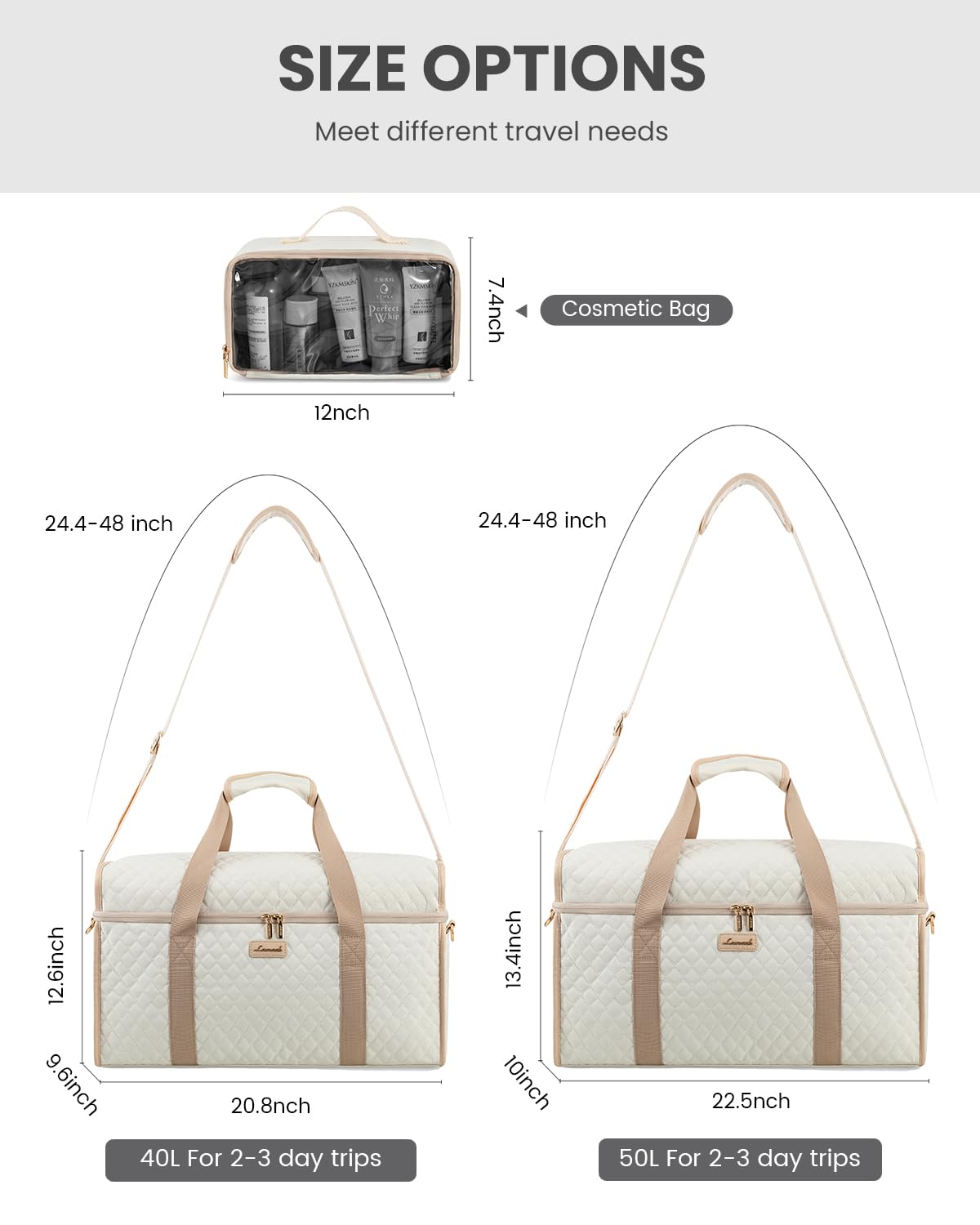 LOVEVOOK Travel Duffle Bag - Weekender & Overnight Bag with Toiletry & Wet Pocket, Carry-On Size, 3pc Set