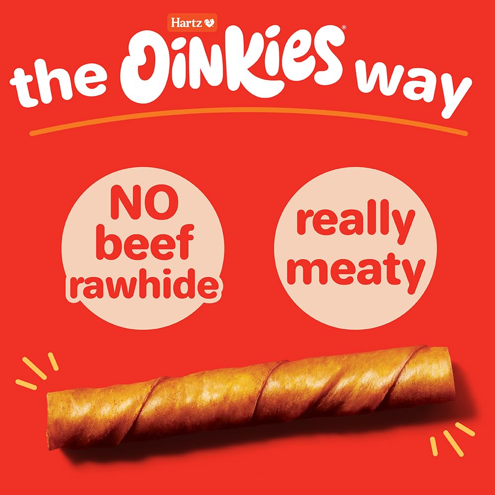 HARTZ Oinkies Natural Smoked Pig Skin Twist Dog Treat Chews - 10 Pack