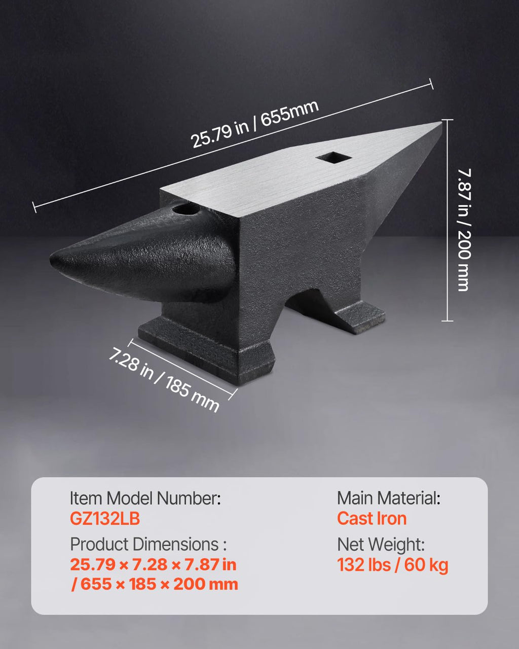 VEVOR Single Horn Anvil, 9 Lbs Cast Steel Anvil, High Hardness Rugged Round Horn Anvil Blacksmith, Compact Design and Stable Base, Forge Tools and Equipment, Metalsmith Tool for Bending and Shaping
