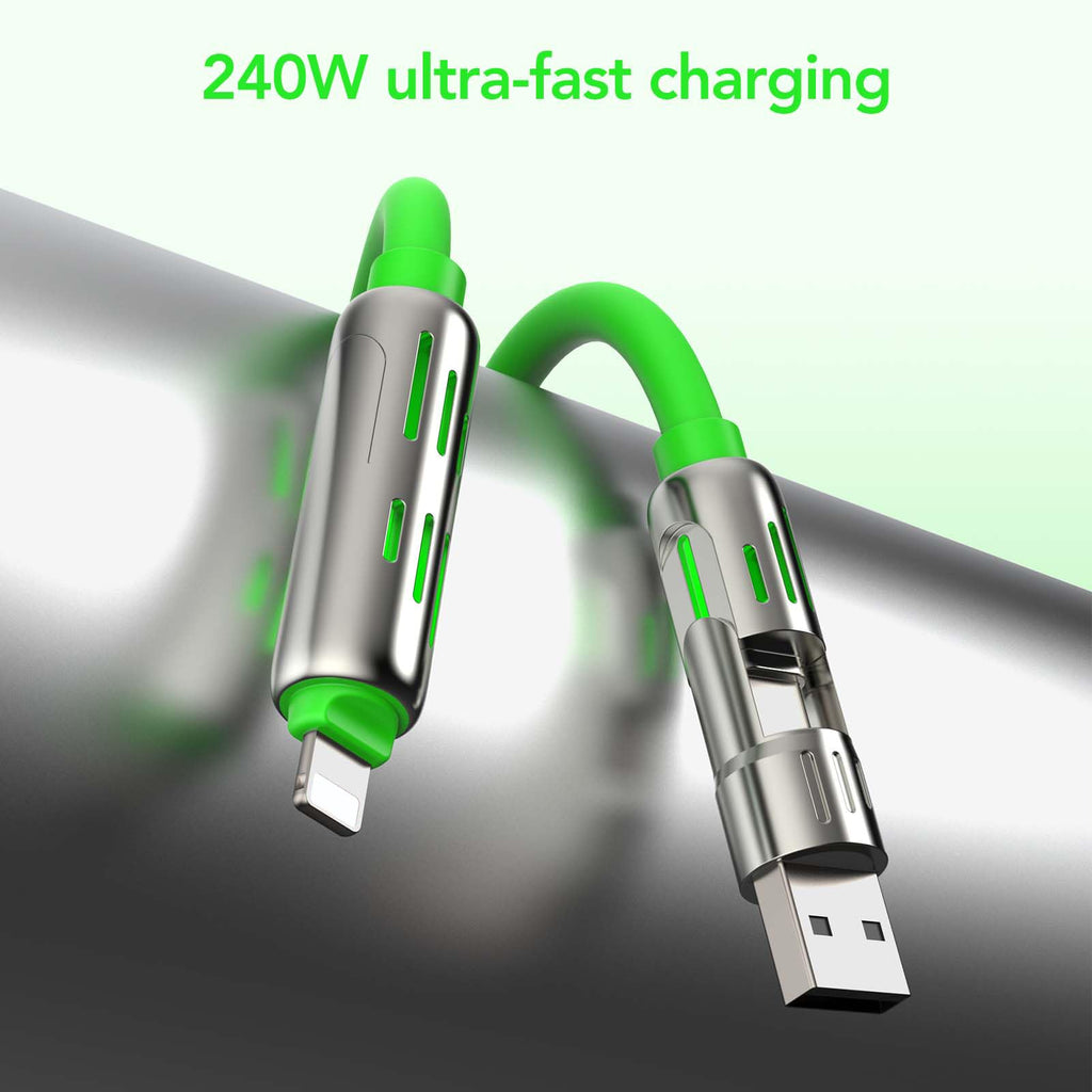 MFish 4-in-1 USB Charging Cable with Carrying Case, 240W Fast Charger Cord, USB-A & Dual USB-C to USB-C/Lightning, for iPhone 17/16/15/14, iPad, MacBook & More(Black, 3.3FT)