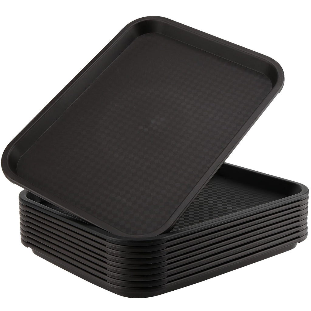 ZOENHOU 6 Pack 14 x 10 Inch Fast Food Tray, Rectangular Cafeteria Serving Trays, Plastic Trays for Food, Black
