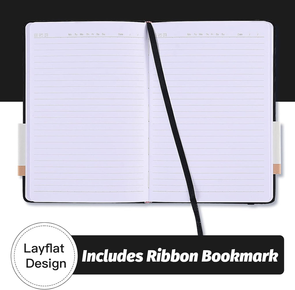 SUIN Hardcover-Journal-Notebooks, A5 Lined Journals Notebook for Writing 200 Pages, 8.2 x 5.5 inch, Classic Ruled Notebooks for Work/Travel/College (Black - 6 Pack)