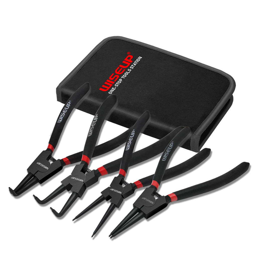 WISEUP Snap Ring Pliers Set, Heavy Duty 4PCS-7 inch Internal/External Circlip Pliers Kit, Straight/Bent Jaw Tips for C-Clip Ring Remover