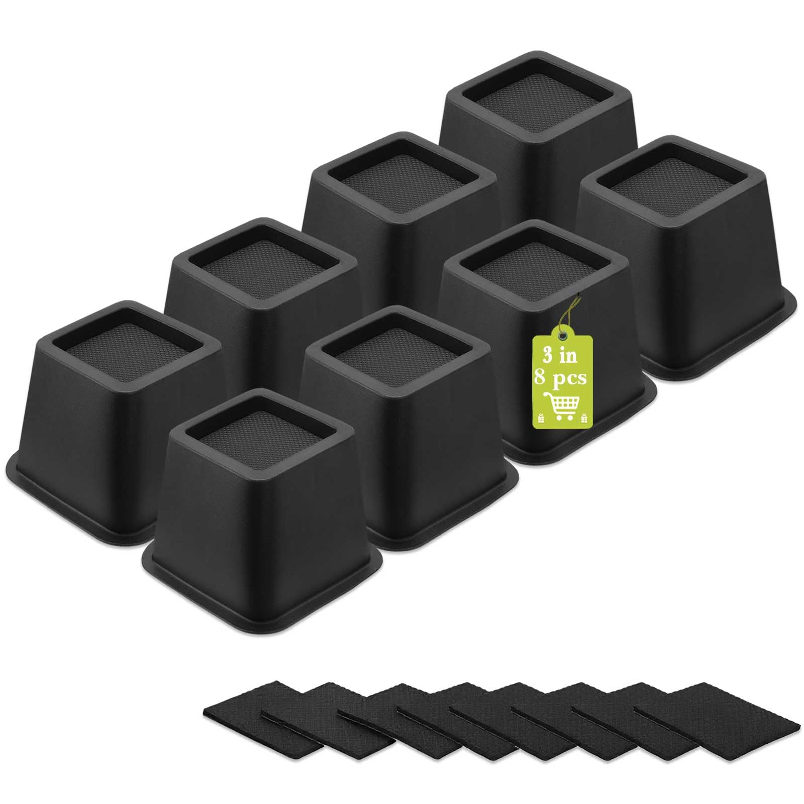 12 Pack Furniture Risers 1 Inch, Adjustable Bed Risers Heavy Duty for Table Desk Couch Chair Sofa Cabinet Bed Frame Dorm, Square Stackable Table Leg Risers Lift Height 1", 2" or 3", Black