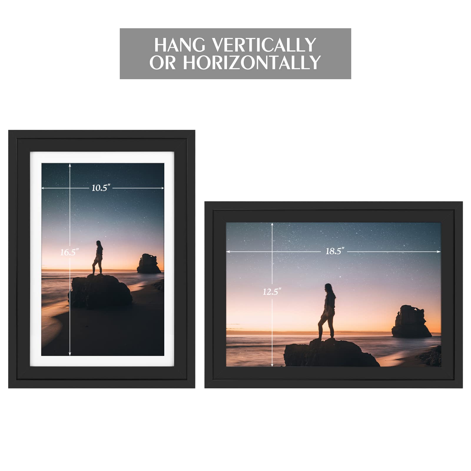 Golden State Art, 13x19 Picture Frame - Displays 11x17 Photo with Mat or 13x19 Without Mat, Wide Moulding Solid Wood Frame for Wall Display, Black