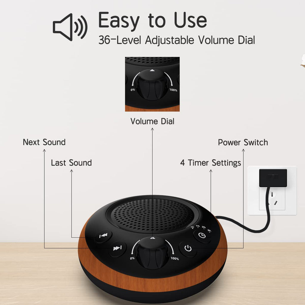 Brown Noise Sound Machine White Noise Machine Nonstop 30 Soothing Sounds Sound Therapy for Baby Kids Adults Sleep Machine 36-Level Vol Auto-Off Timer Memory Function for Home Travel Office
