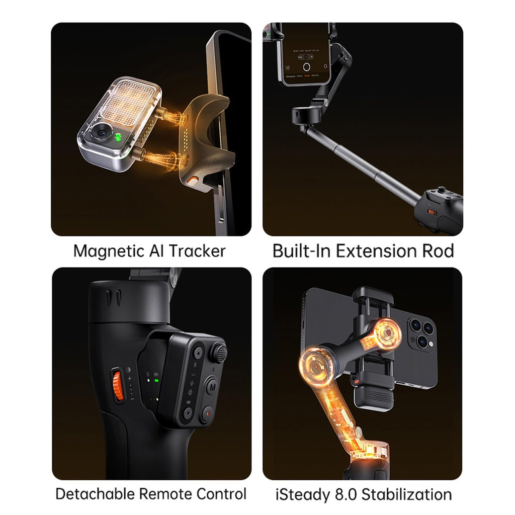 Hohem iSteady M7 Gimbal Stabilizer for iPhone,3-Axis Gimbal for Smartphone w/AI Tracking,Detachable Remote,Extendable Pole,Magnetic Light,Phone Stabilizer for Video Recording - Hohem M6 Kit Upgrade