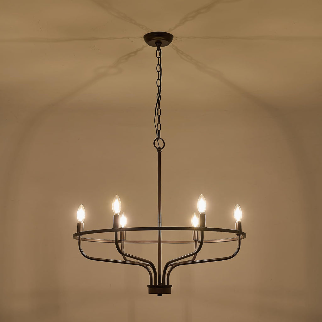 Black Chandelier 6-Light Dining Room Chandelier Kitchen Chandeliers Over Table Round Living Room Chandelier Light Fixture for Bedroom, Kitchen, Foyer