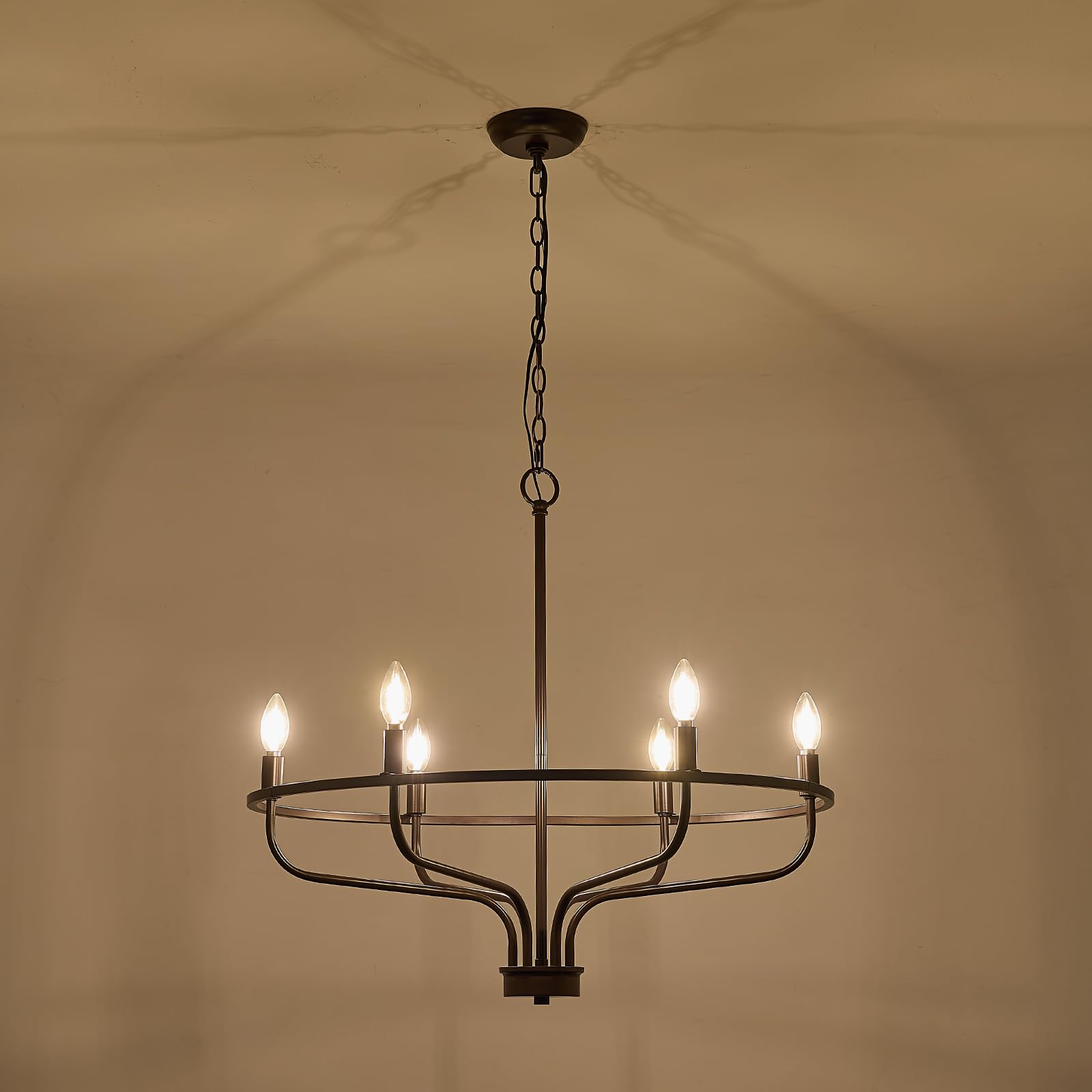 Black Chandelier 6-Light Dining Room Chandelier Kitchen Chandeliers Over Table Round Living Room Chandelier Light Fixture for Bedroom, Kitchen, Foyer
