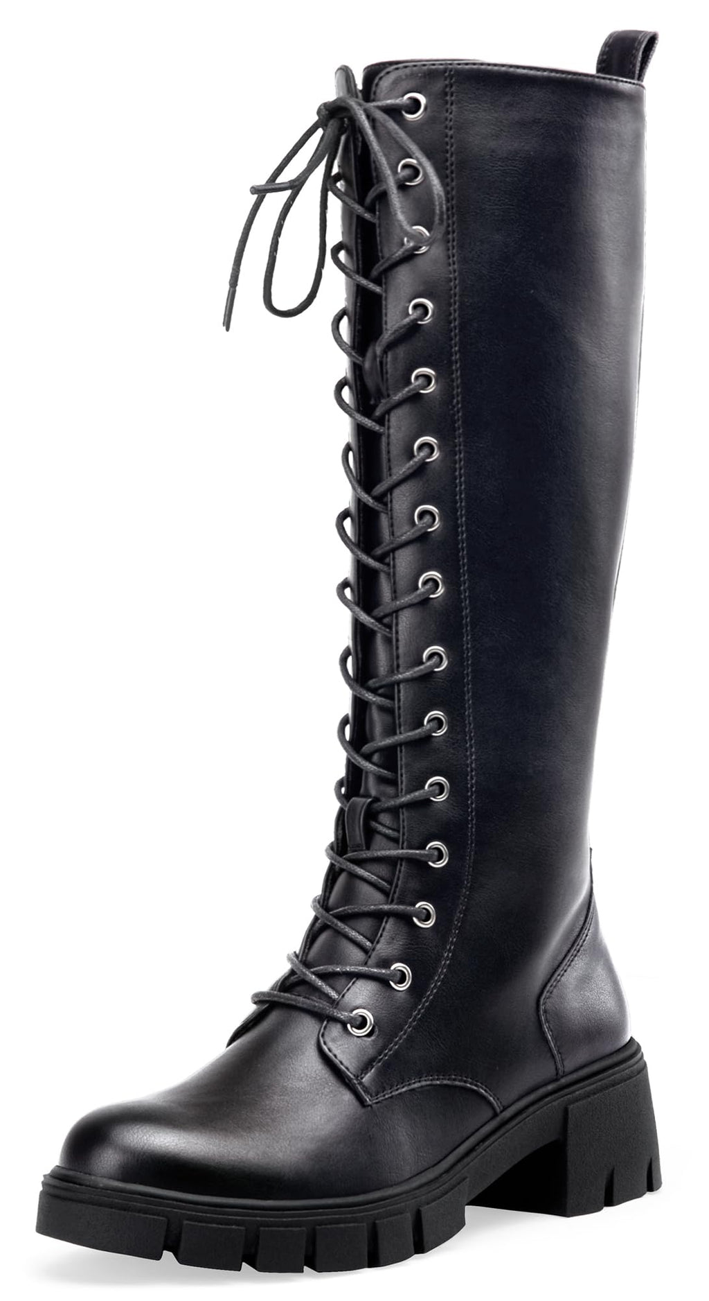 Jeossy Women's Knee High Combat 9603 Boots, Tall Platform Chunky Heel Boots Wide Claf