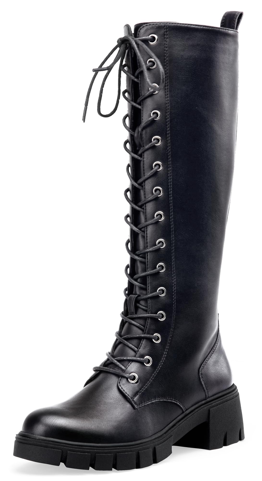 Jeossy Women's Knee High Combat 9603 Boots, Tall Platform Chunky Heel Boots Wide Claf