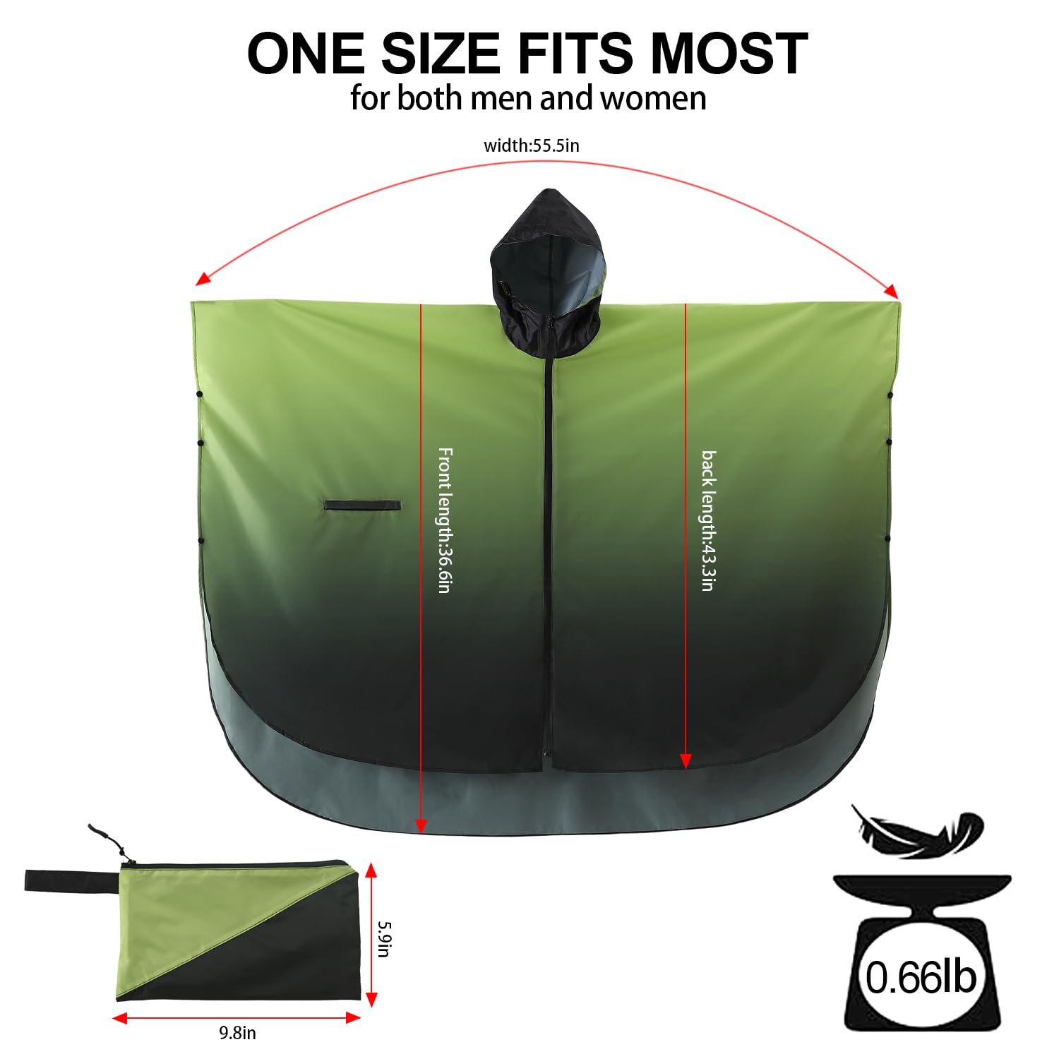 Rain Poncho Jacket Coat Hooded Zipper Style for Women/Men/Adult with Pocket