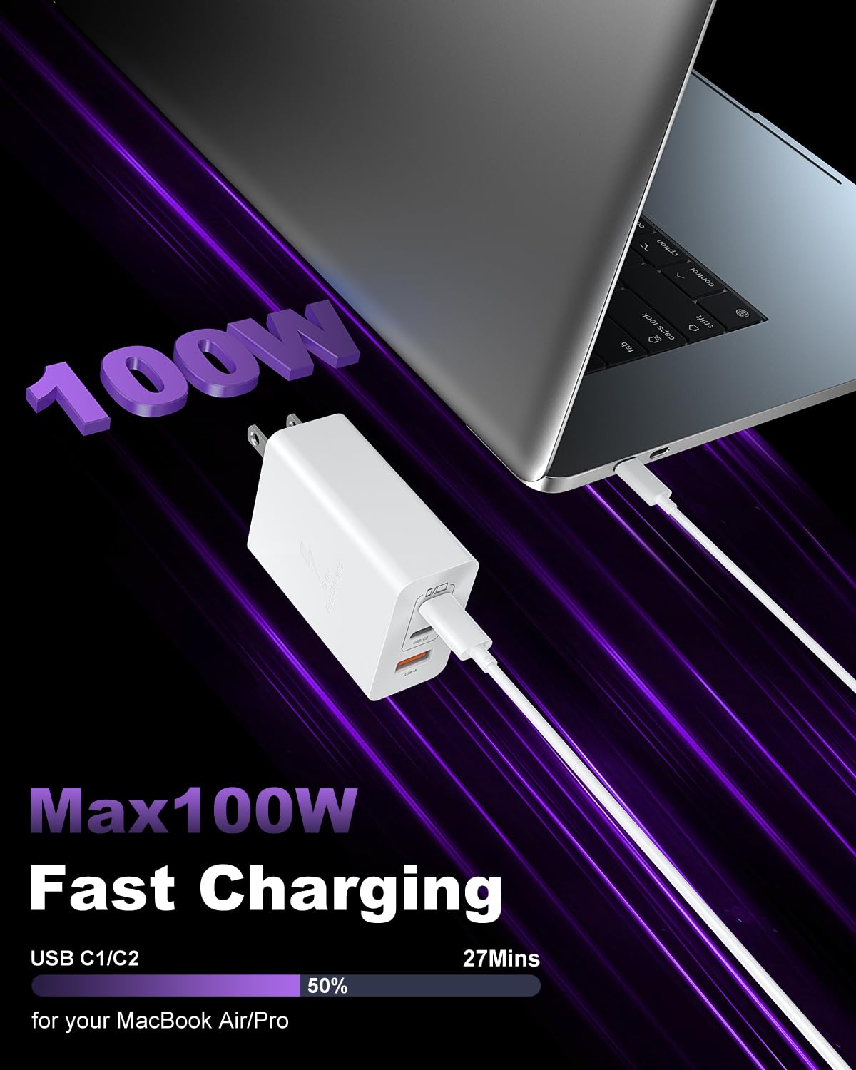 USB C Super Fast Phone Charger 100W, 65W GaN Type C Charger Fast Charging Block with 10ft USB C Charging Cable for Samsung Galaxy S26 Ultra/S26/S26+,MacBook Pro/Air,iPhone/iPad Pro[2 Pack]-Black