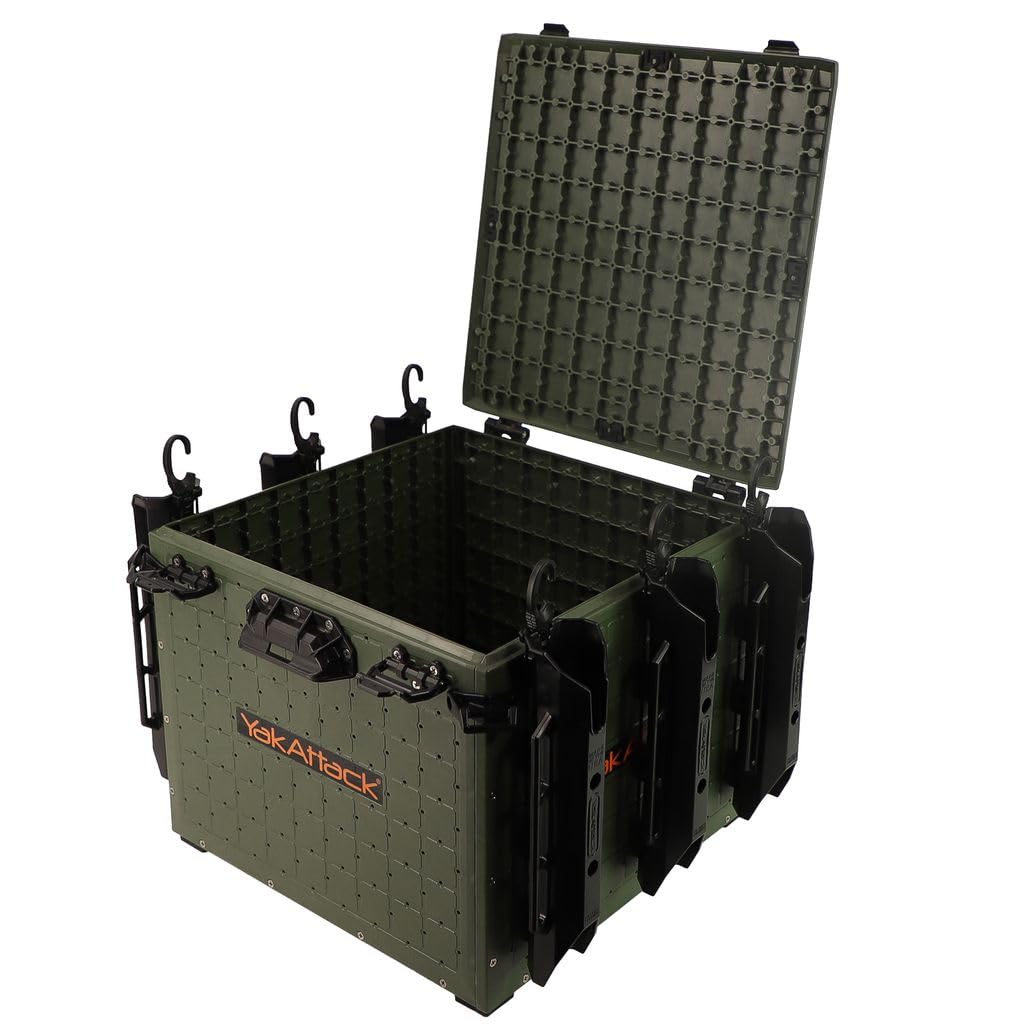 YakAttack BlackPak Pro 13" x 13" Fishing Crate with 3 Rod Holders - Battleship Grey | Compact Tackle Storage Box & Gear Organizer for Kayaks | Lightweight, Durable & Customizable Marine Accessory