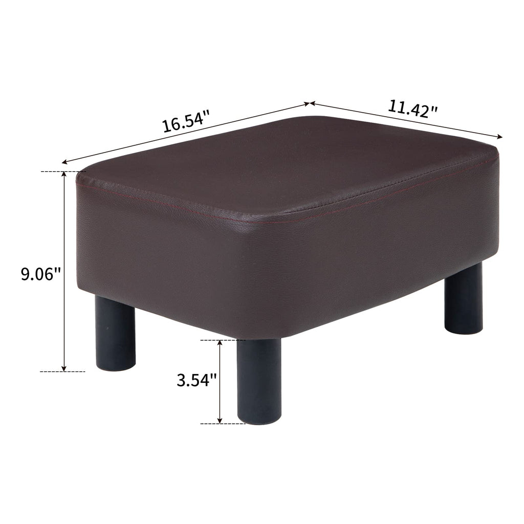 IBUYKE 16.54" Small Footstool, PU Faux Leather Step Stool, with Padded Seat Pine Wood Legs and Padded Rectangular Stool, for Bedroom, Black RF-BD210