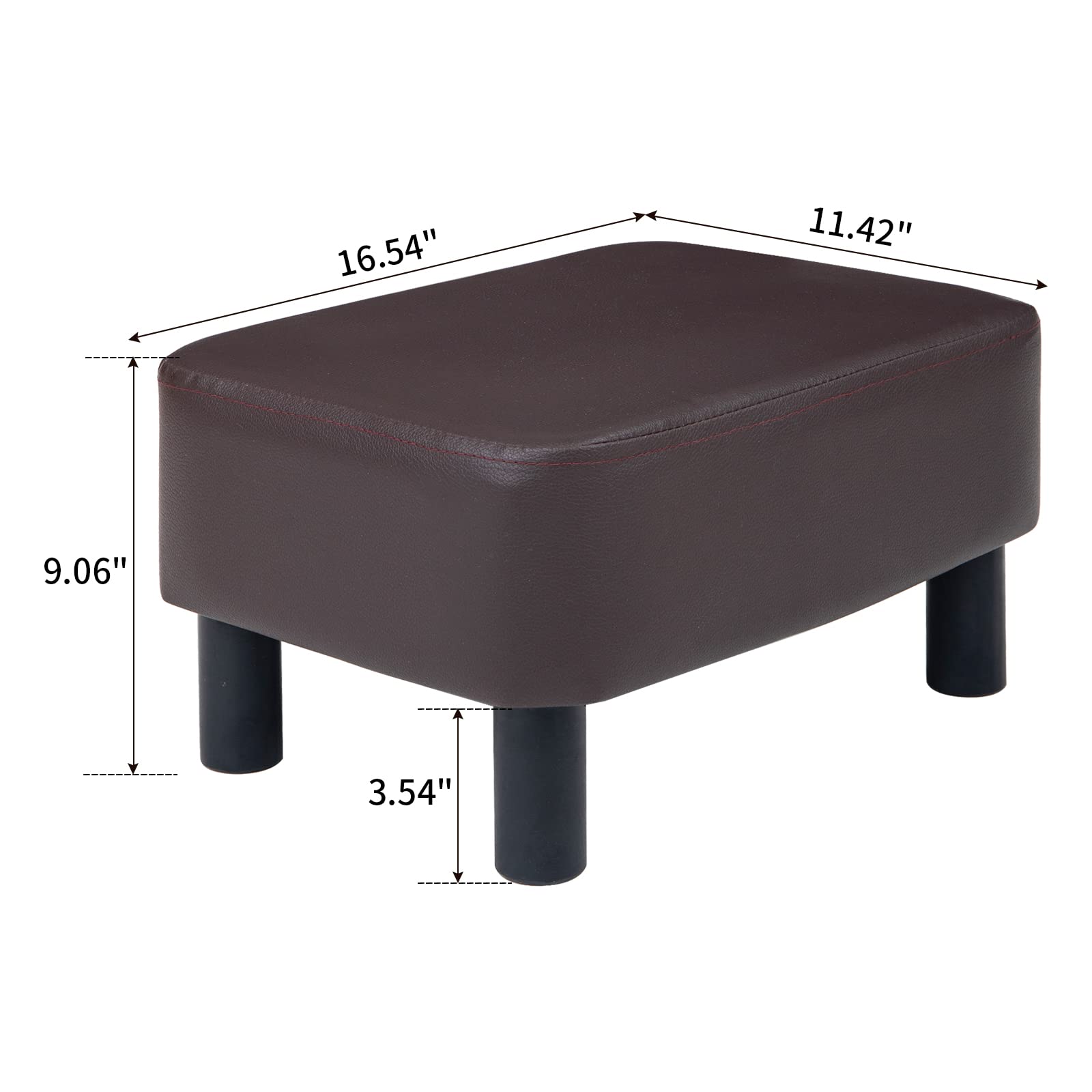 IBUYKE 16.54" Small Footstool, PU Faux Leather Step Stool, with Padded Seat Pine Wood Legs and Padded Rectangular Stool, for Bedroom, Black RF-BD210