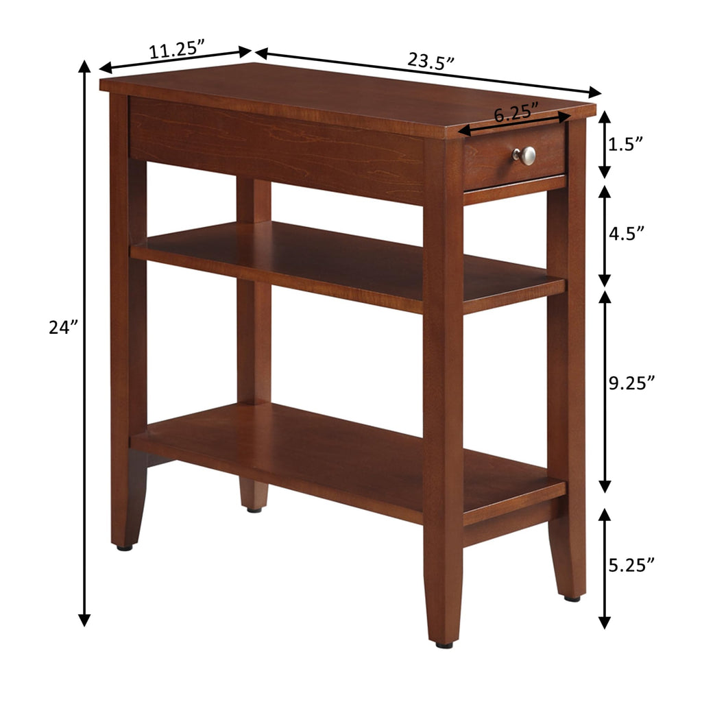 Convenience Concepts American Heritage Chairside End Table with Drawer 23.5" - Classic Living Room Table with Storage Shelf, Bedroom Nightstand, Black