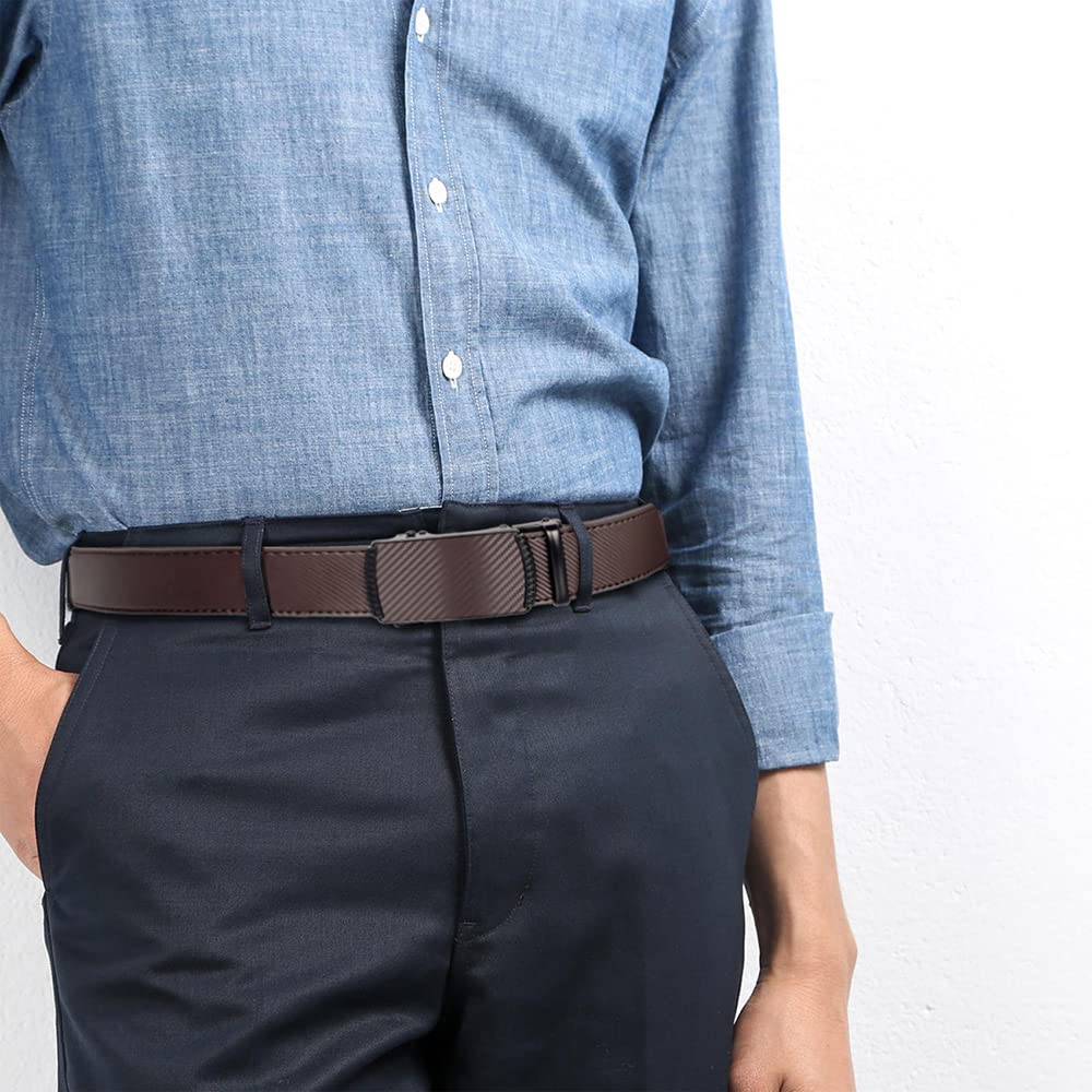 DOOPAI Men's 2 Pack Ratchet Dress Belt - Adjustable 1 3/8" Genuine Leather, Size Length Can Be Cut, With Gift Box