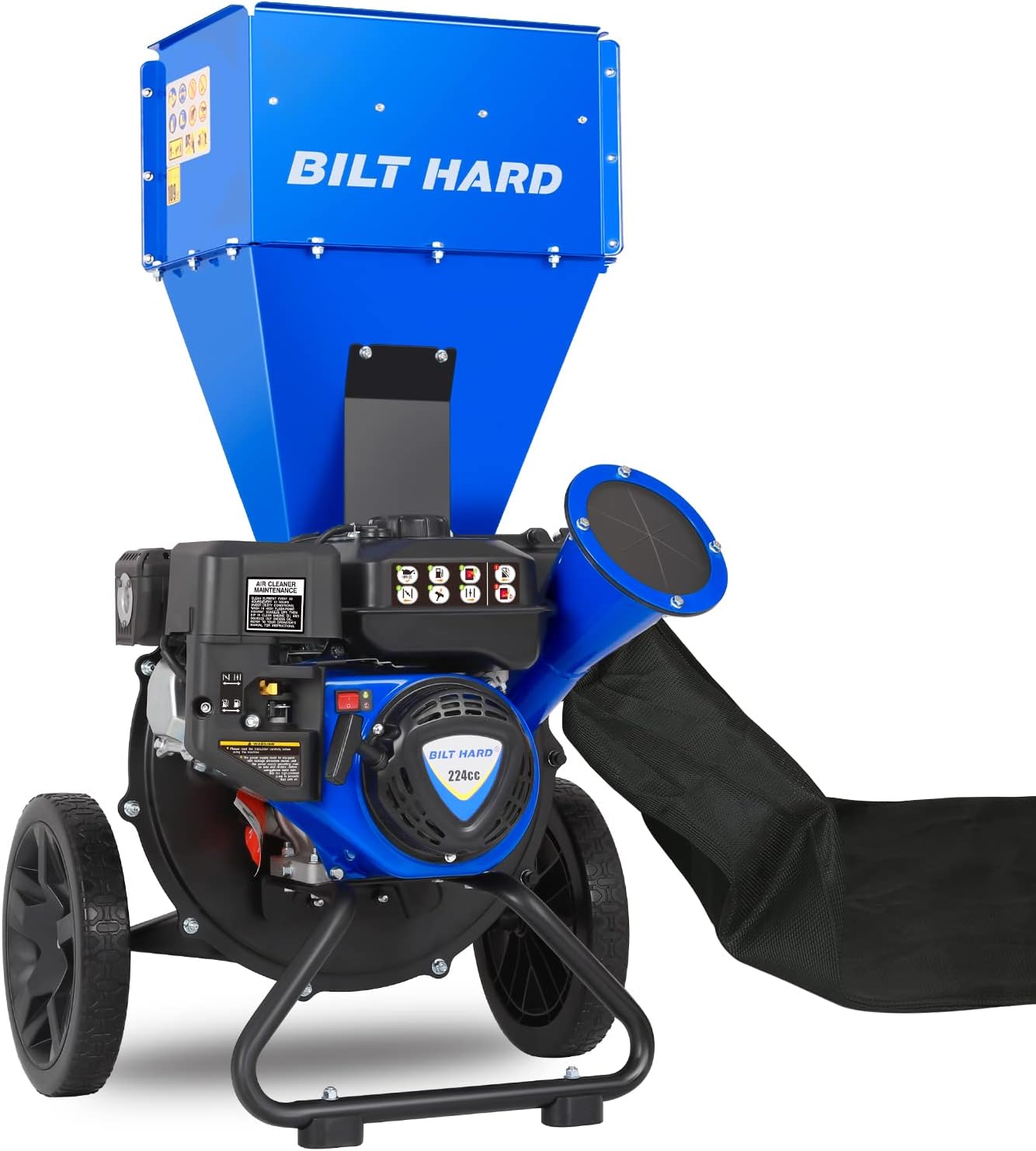 BILT HARD Wood Chippers Gas Powered - 7.5 HP 224cc Gas Powered Shredder, 2 in 1 Multi-Function Heavy Duty, 3" Max Wood Diameter Capacity with Collection Bag