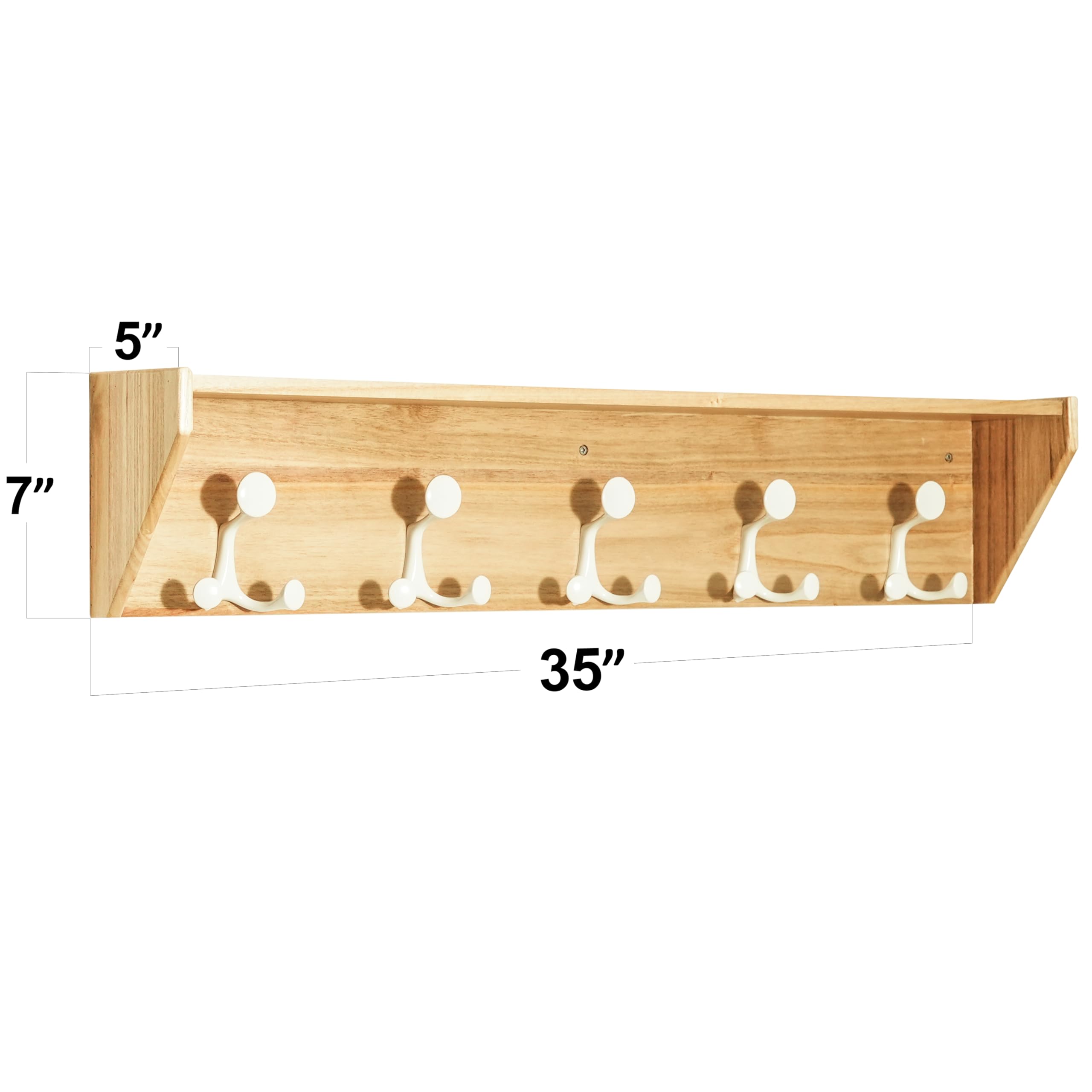 SKOLOO Wall Shelf with Hooks, 24-Inch Cherry Coat Rack Wall Mount with Shelf Organizer - Heavy Duty, 4 Tri Hooks - Perfect for Entryway, Hallway, Living Room, Bedroom, Mudroom
